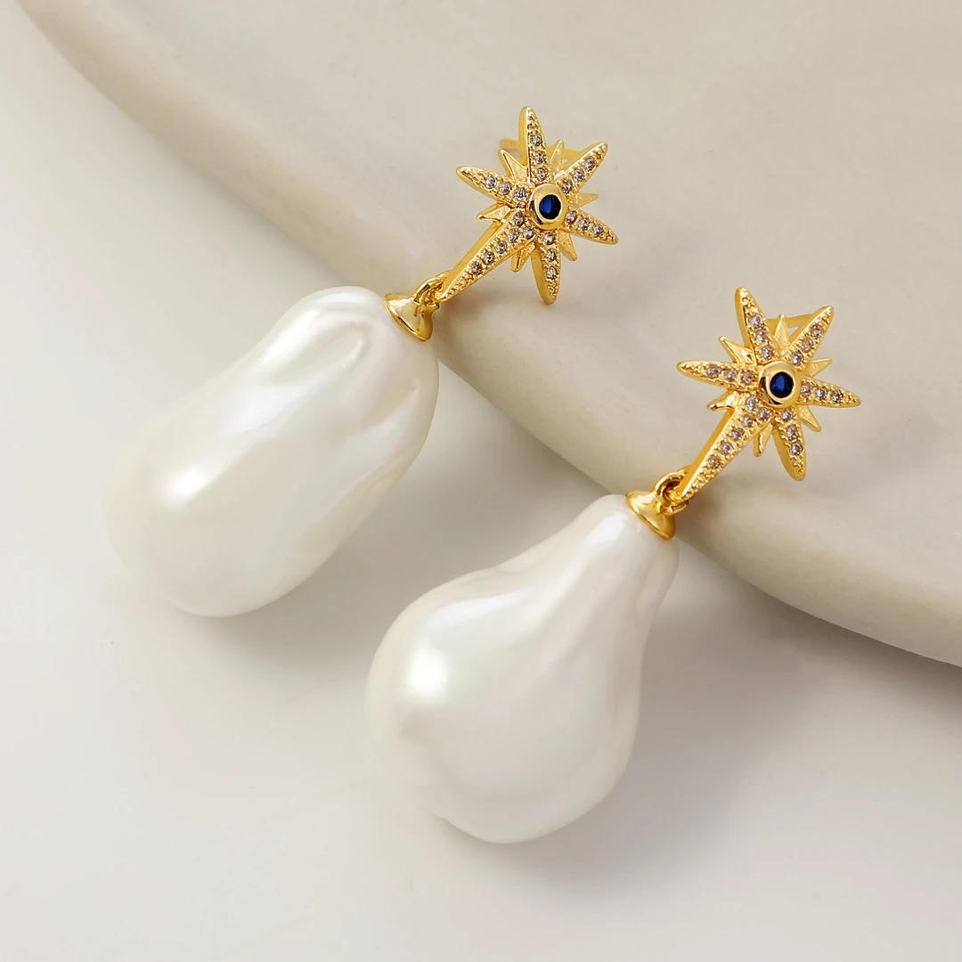 星星不规则异形珠法式长款设计师耳饰