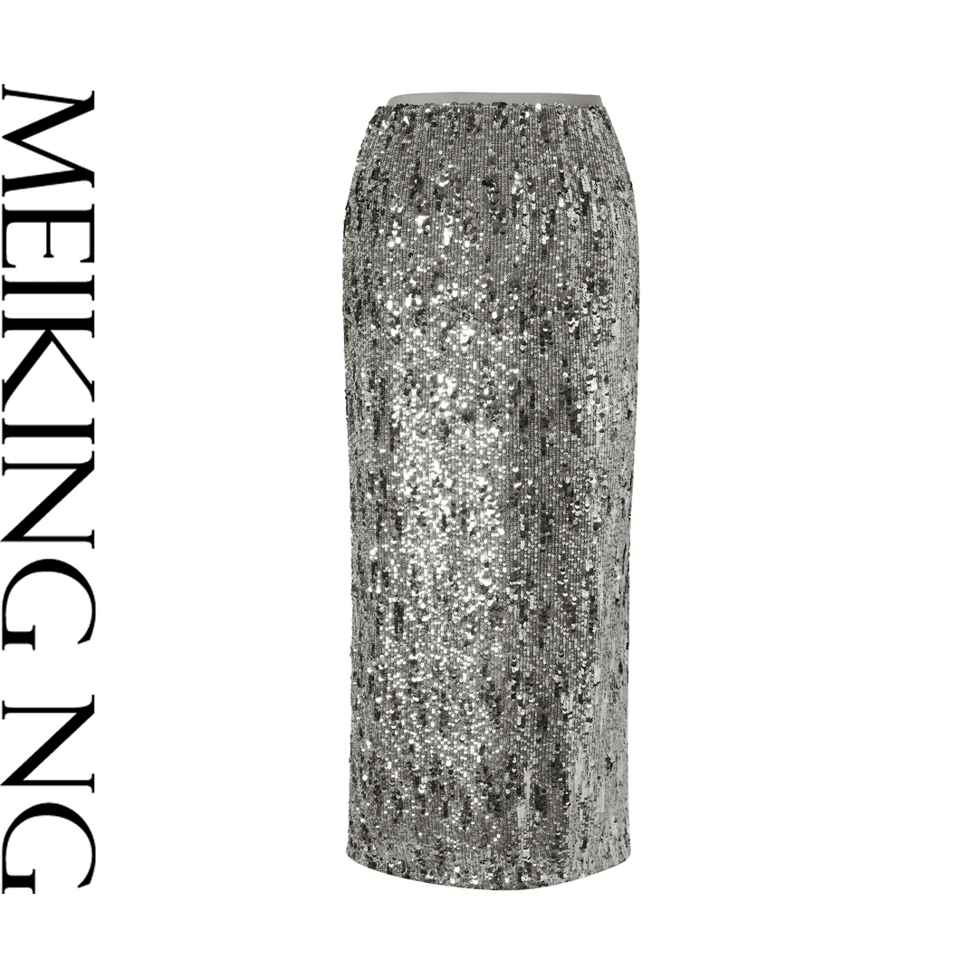 【MEIKINGNG芈亓】高腰时尚气质轻奢礼服珠片亮片直筒裙M24S-W1007S