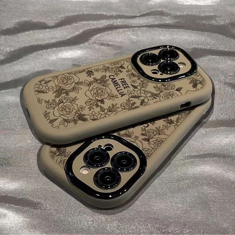 茶色花朵适用iphone15pro/14/13手机壳苹果12/11华为vivo小米oppo