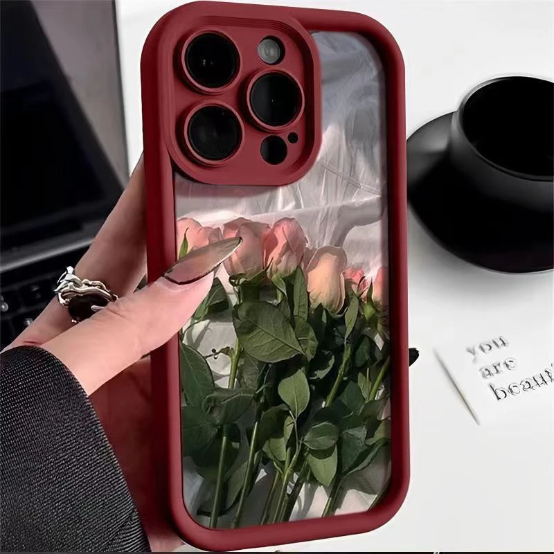 粉粉玫瑰适用iphone15pro/14/13手机壳苹果12/11华为vivo小米oppo