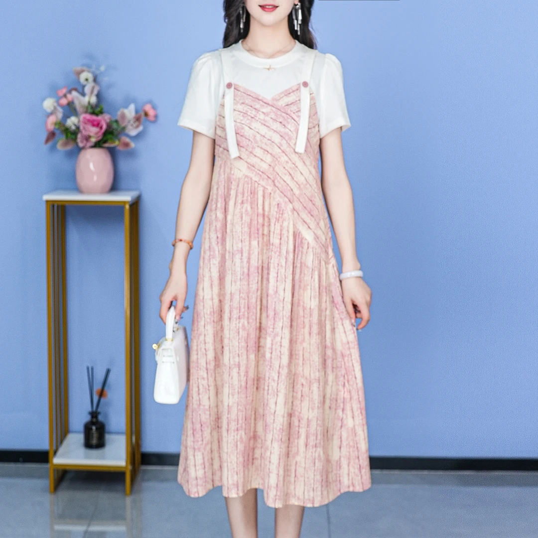 【SJYF1202】夏季新款连衣裙中长款气质中式收腰印花修身女装连衣裙