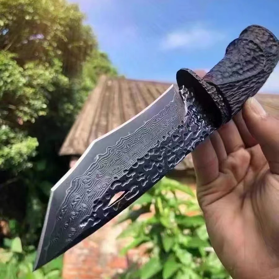 大马士革鲨鱼刀 纯手工黑檀木手柄