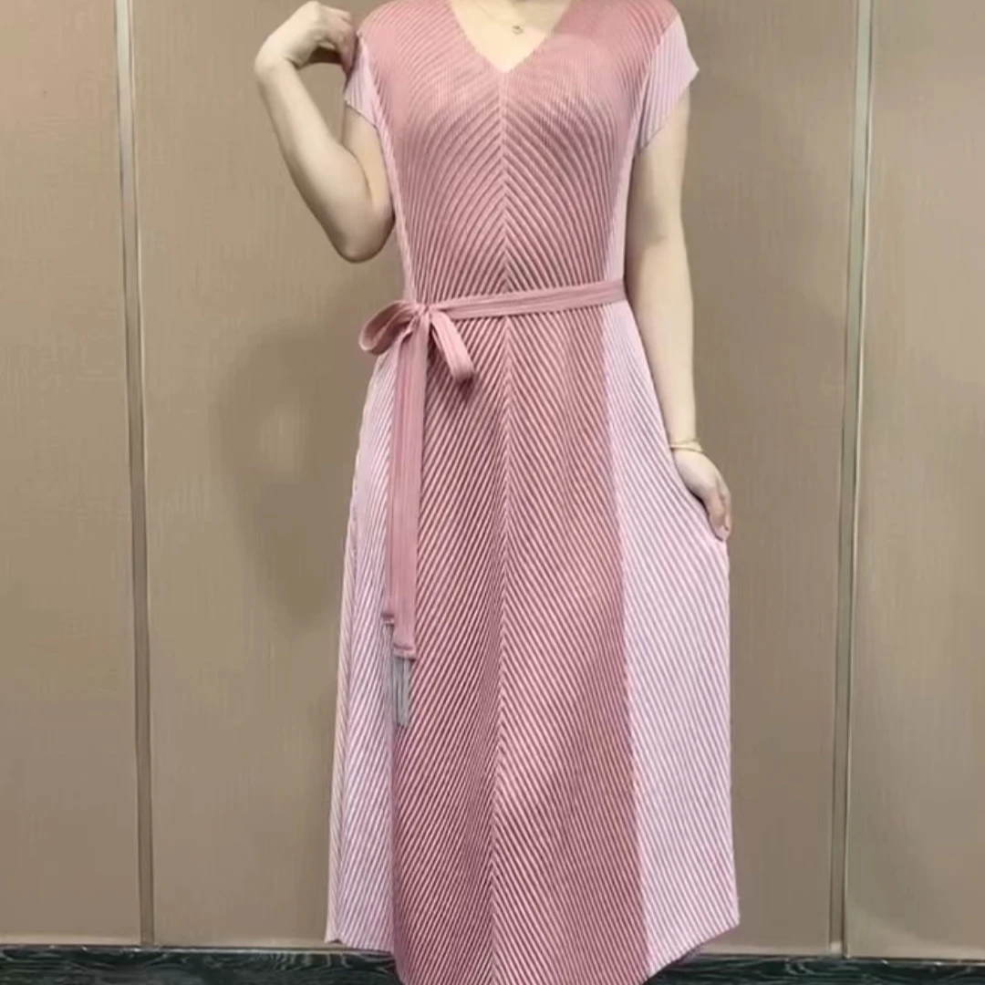 收腰显瘦气质时尚优雅撞色条纹夏季连衣裙