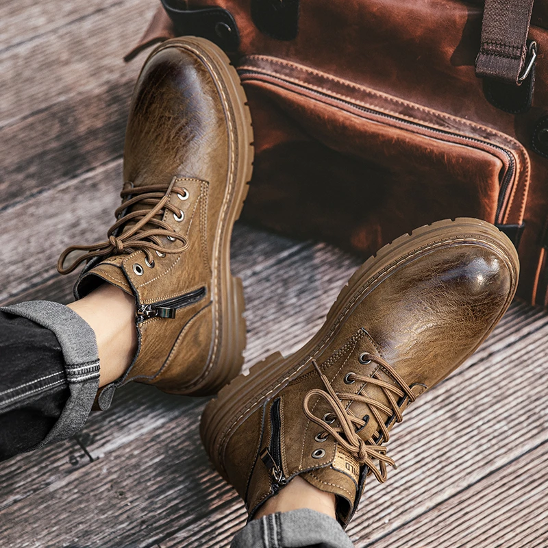 意大利cotapes大牌头层牛皮6孔侧拉链款马丁靴时尚百搭工装靴冬