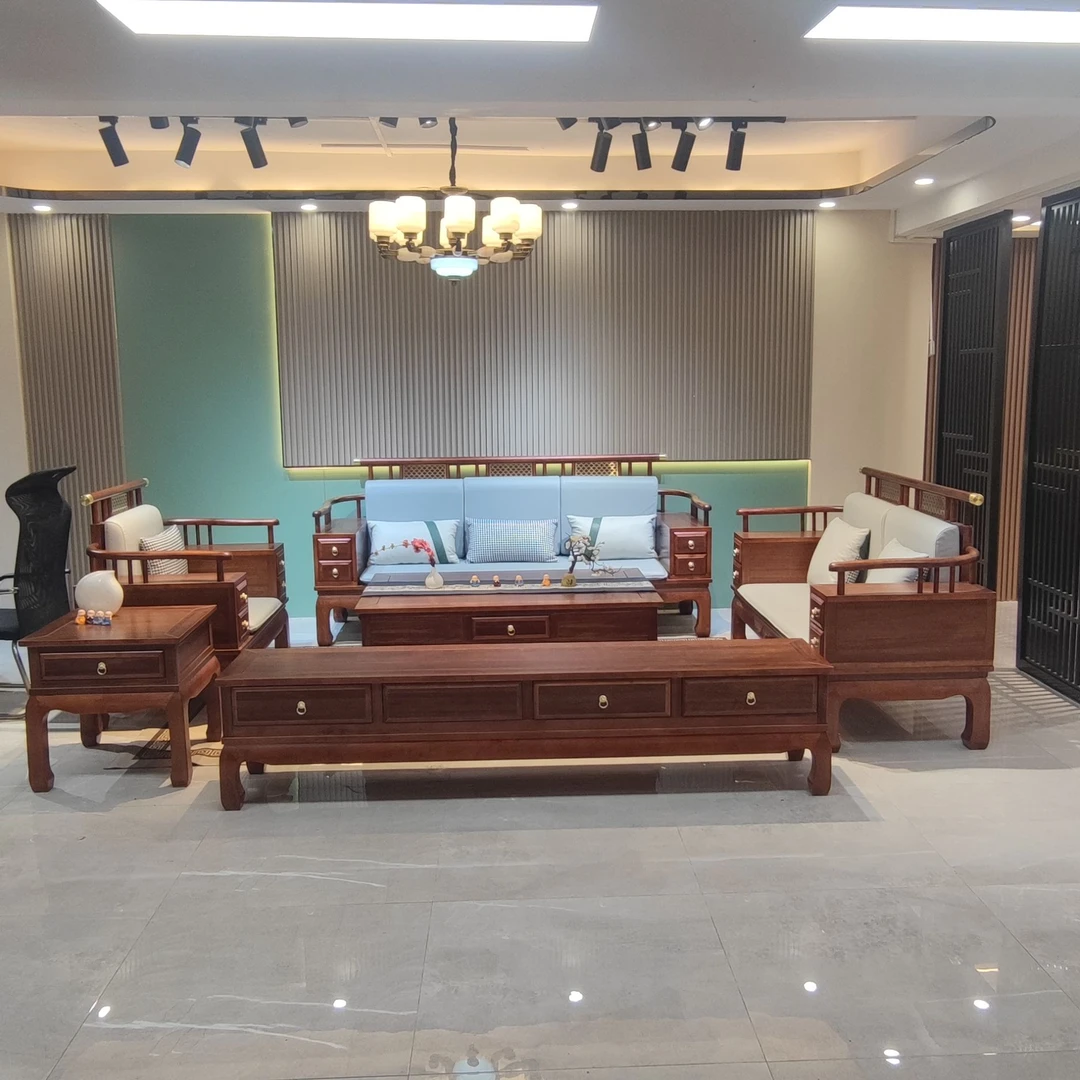 铭豪新中式乌金木禅意实木沙发客厅轻奢冬夏两用沙发储物茶几组合