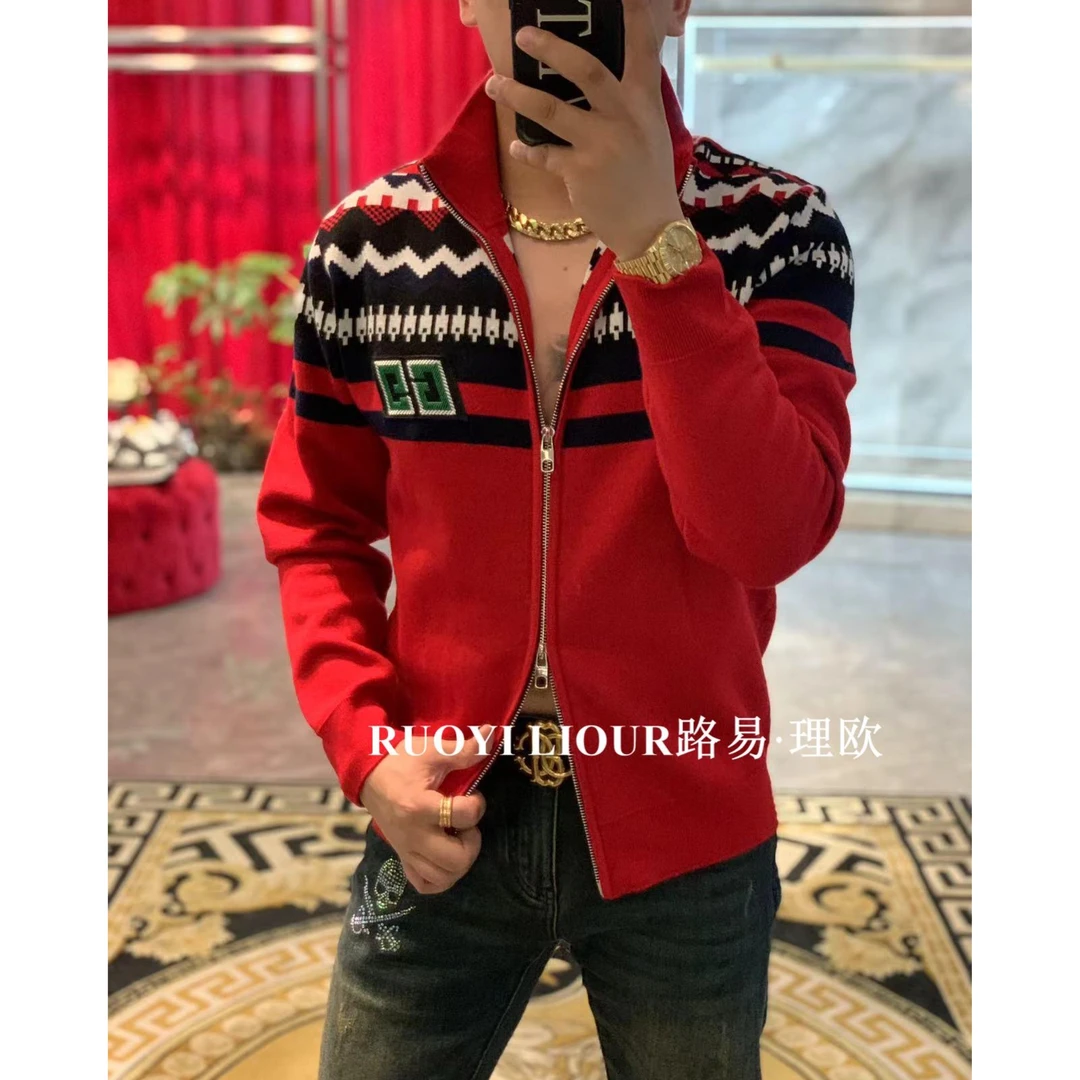 【路易理欧】2024欧货秋冬新款潮流双字母标拉链轻奢羊毛外套00457