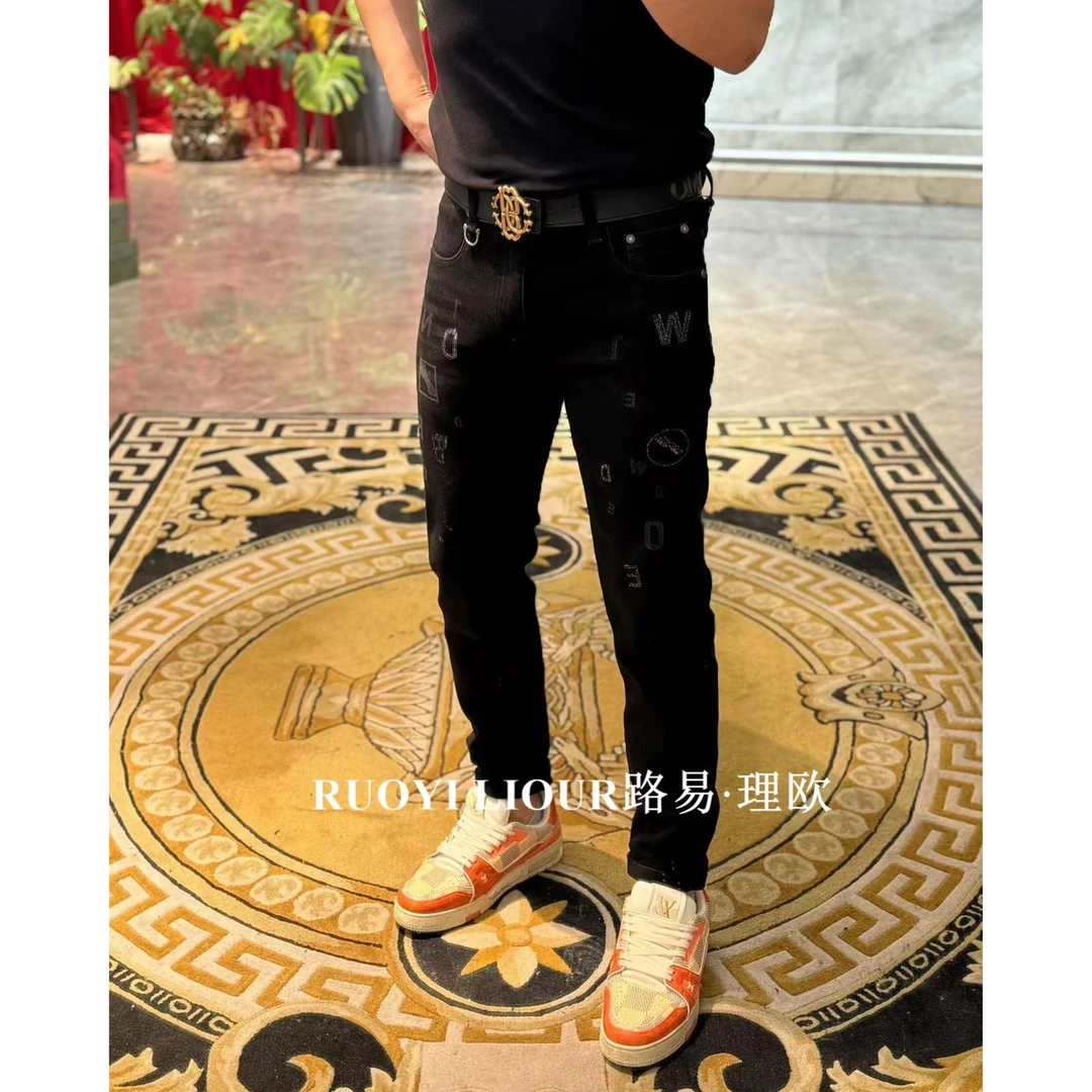 【路易理欧】欧货时尚潮流街头直筒经典亮钻字母男士牛仔裤00855