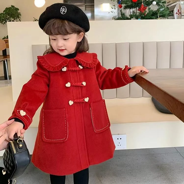 女童毛呢外套夹棉加厚2022新款拜年服洋气女宝宝加棉呢子大衣冬季