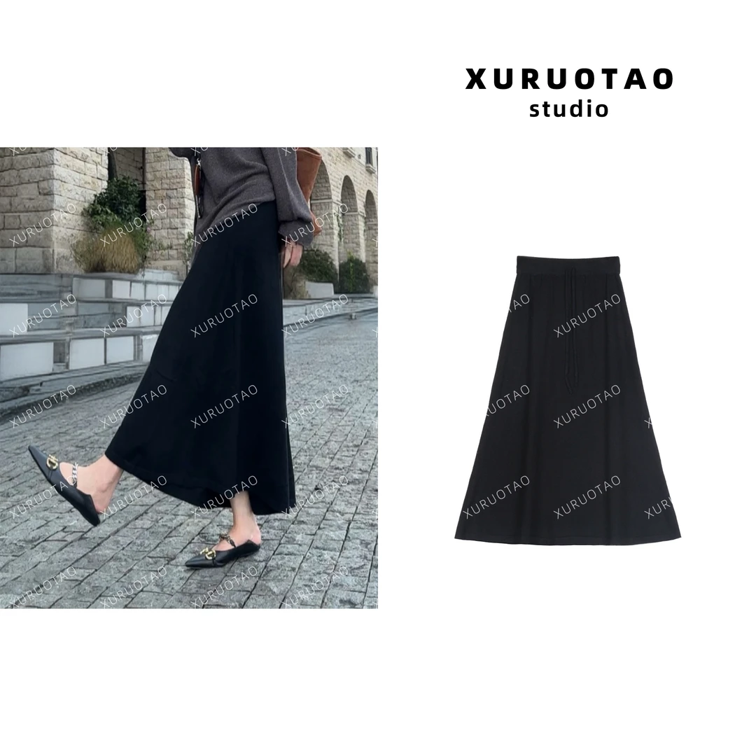 XURUOTAO 【瘦瘦裙】万能百搭松紧腰弹力针织小黑裙T6031