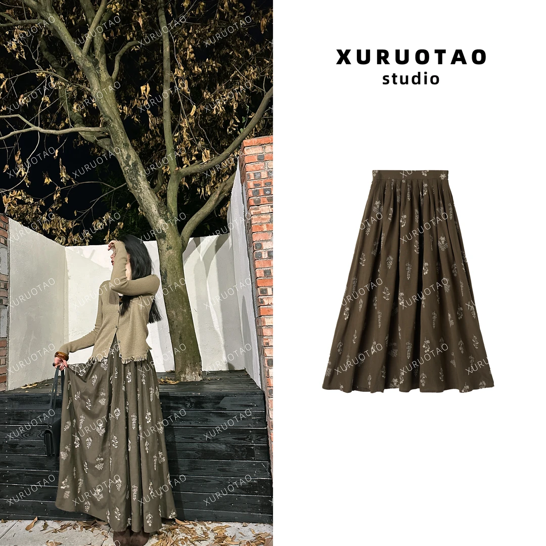 XURUOTAO 【摩卡艺术】亚麻秋季新款时尚设计感半身裙 T6025