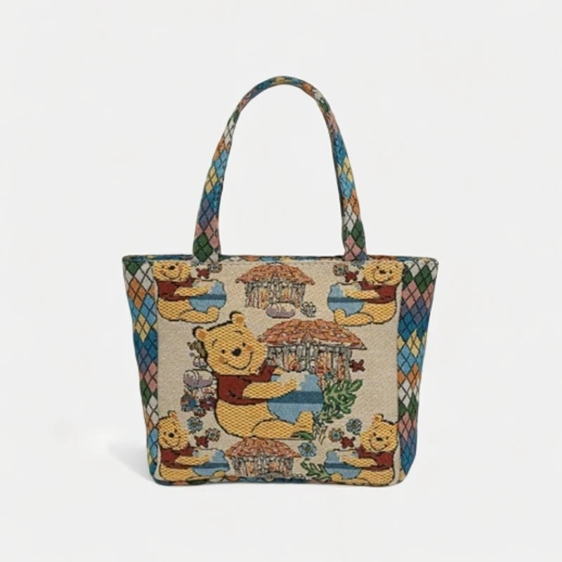 新款卡通小熊流行卡通帆布包女士单肩大容量购物袋百搭韩版手提包