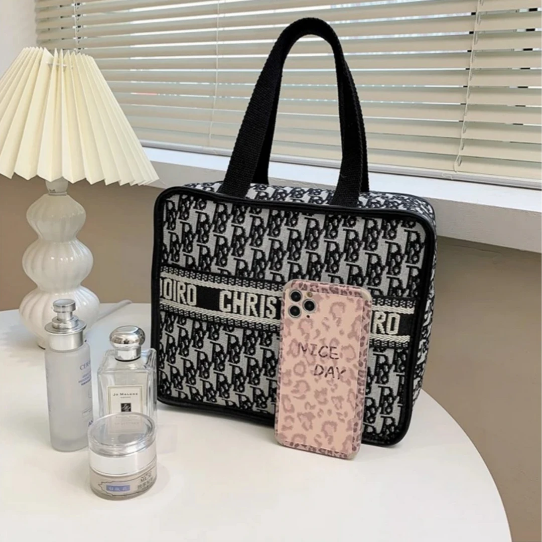 千鸟格化妆包便携式大容量高颜值化妆品收纳包多功能手提洗漱包