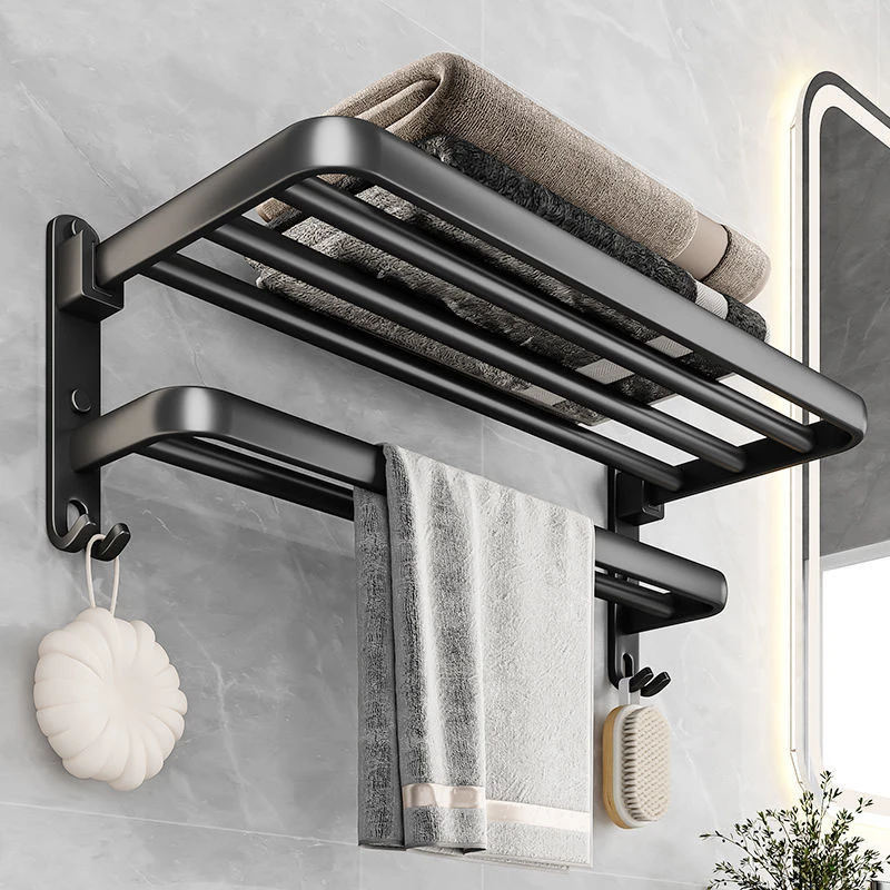 毛巾架打孔卫生间置物架壁挂收纳卫浴室厕所加厚太空铝浴巾置物架