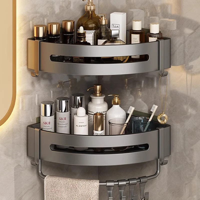 卫生间太空铝三角置物架浴室角架打孔多功能卫生间墙上收纳置物架