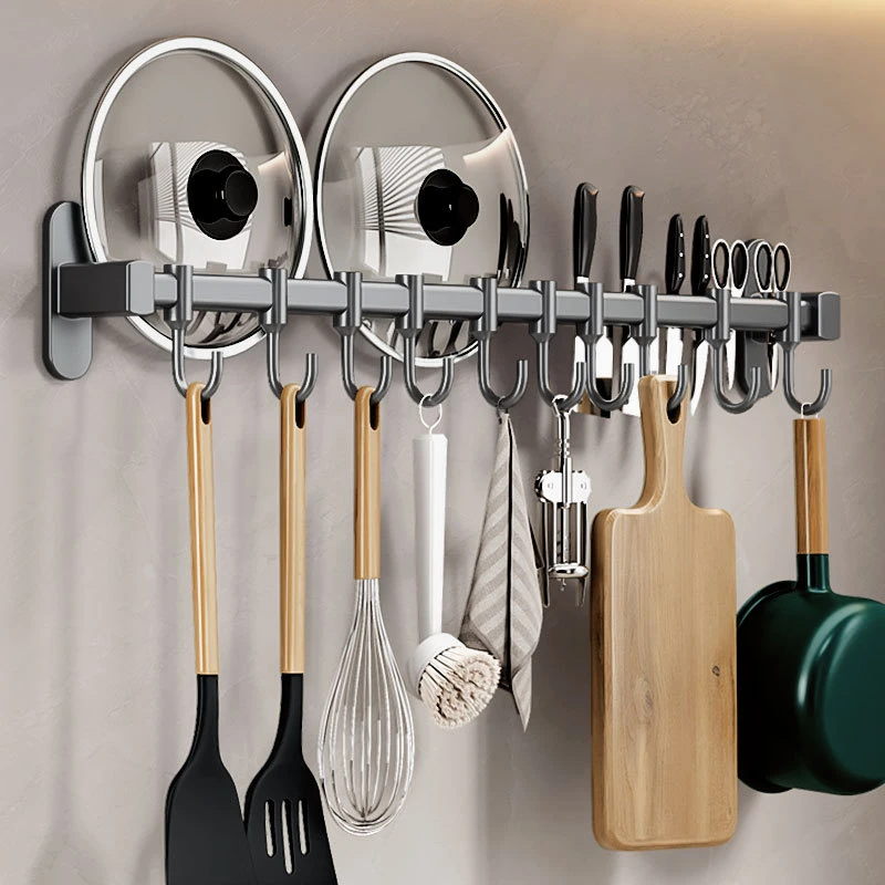 厨房挂钩打孔多功能锅铲置物架挂架壁挂式刀架收纳排钩加厚上挂杆