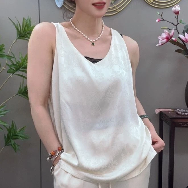 三姐家2024夏款新中式提花百搭坎肩上衣9218-2