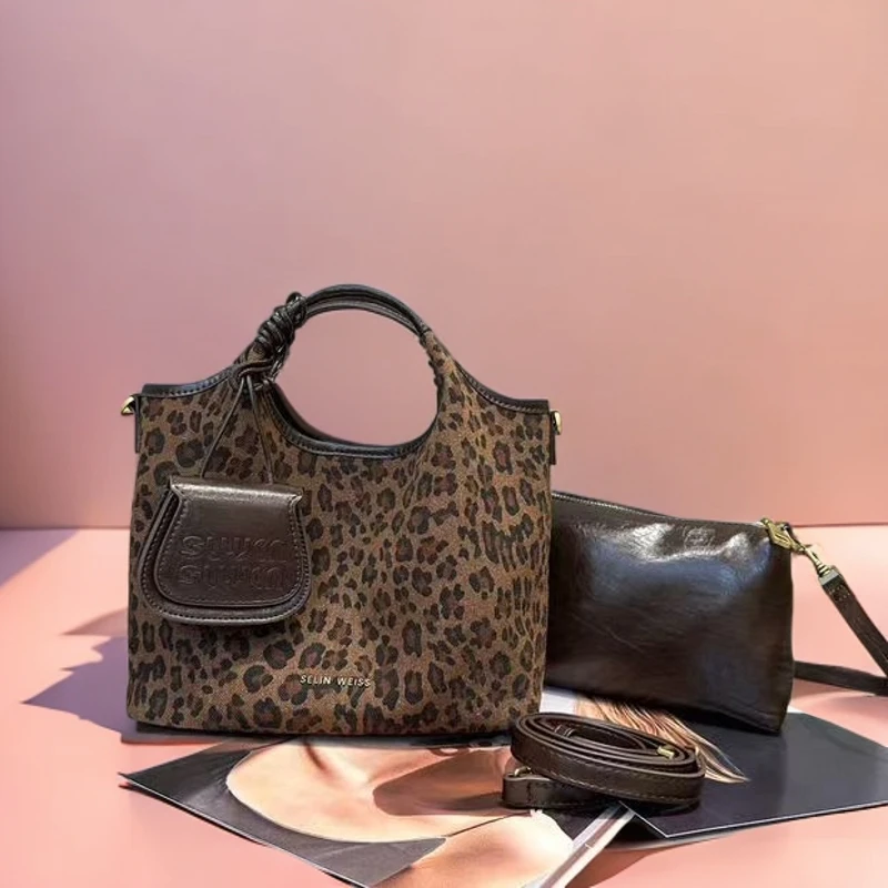 时尚真皮豹纹母子包