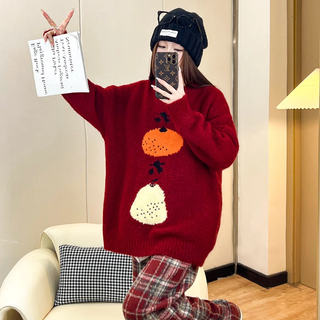 大吉大利-元气减龄氛围感慵懒软糯宽松设计感套头ins中长款毛衣女