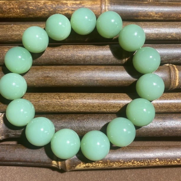和田玉瓷绿单圈精品手串14mm