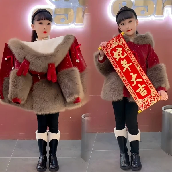 【一鹿有你】儿童2025加厚冬季新款中大童红色加绒加厚拜年服棉衣
