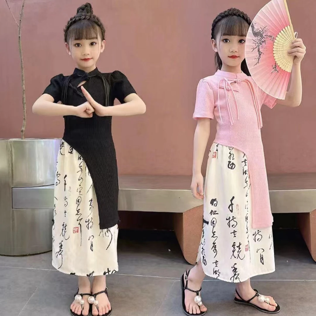 中国风改良版旗袍套装裙儿童女童公主洋气时尚夏季复古古风