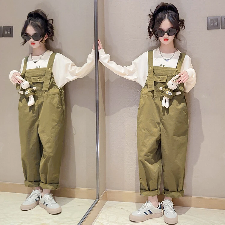 女童背带裤套装秋装2025新款儿童洋气秋季休闲两件套中大童韩版