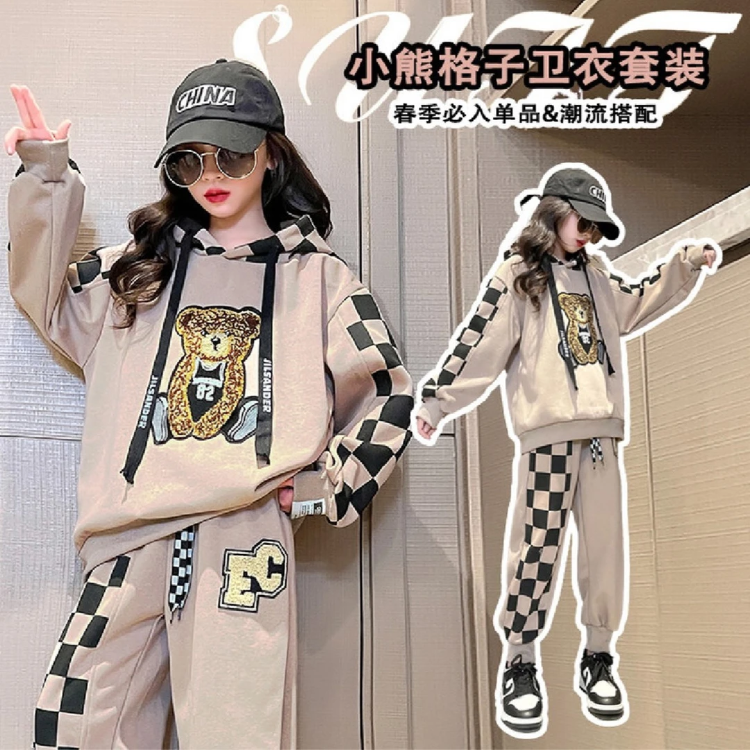 女童套装春秋款2025网红炸街中大童秋装时髦洋气运动卫衣时尚卡通