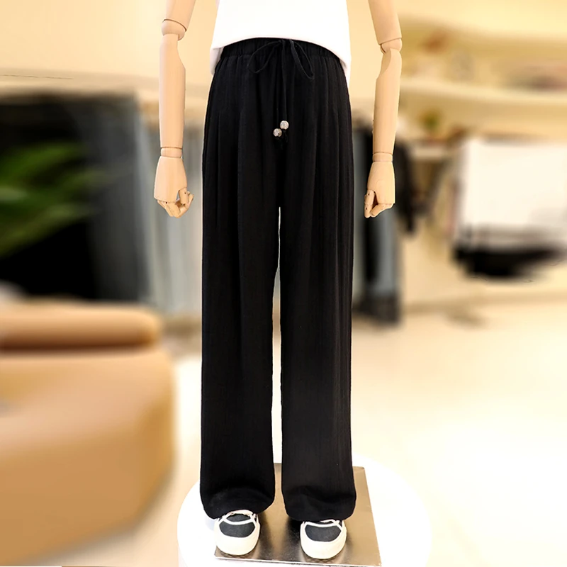 【福利】ZAW大码棉麻阔腿裤女夏季薄款高腰休闲直筒拖地裤/24231