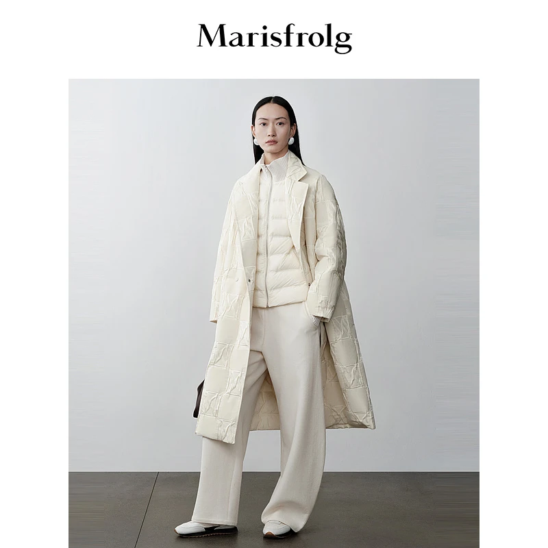 Marisfrolg玛丝菲尔冬季设计师白色中长款羽绒服A1DE4745Y