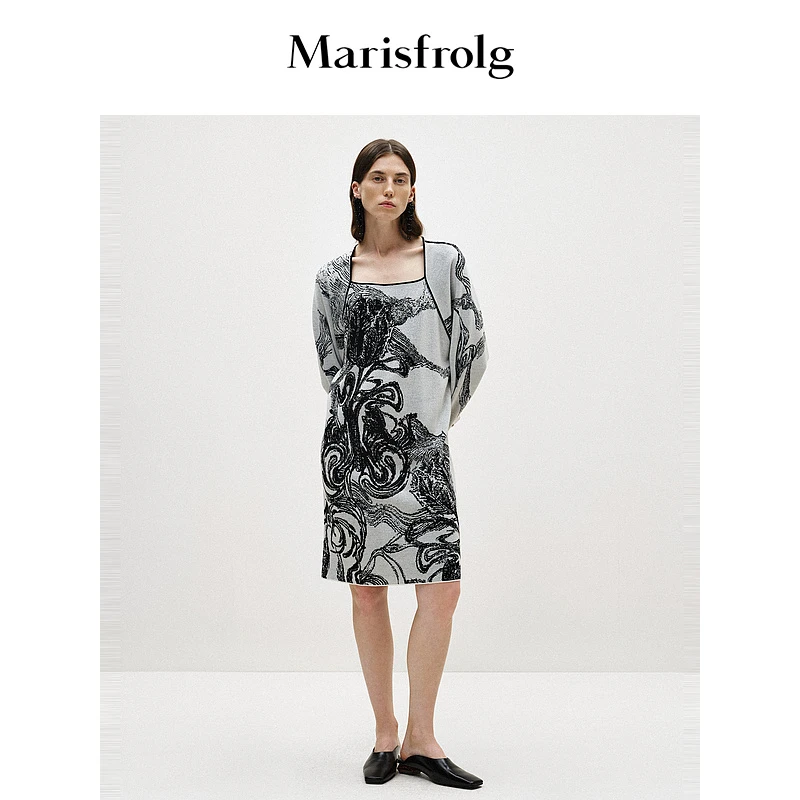 Marisfrolg玛丝菲尔24春新款设计师优雅提花针织连衣裙A1EG1817M