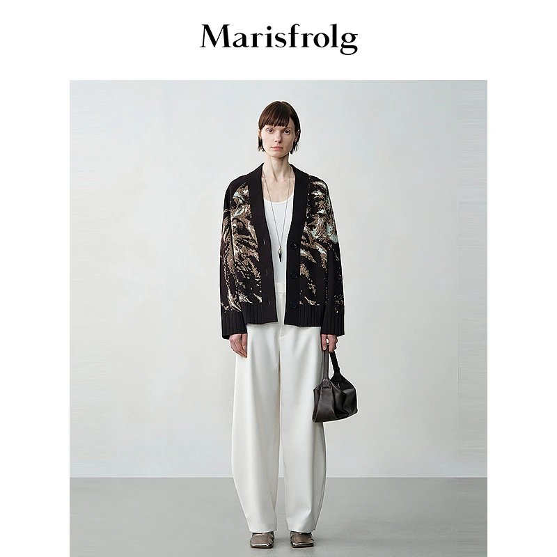 【艺术家灵感】玛丝菲尔山野秋宽罗纹拼接提花针织开衫A1EG3821M