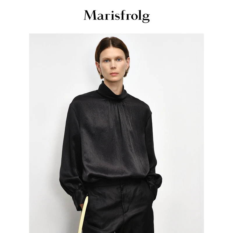Marisfrolg玛丝菲尔秋季黑色时尚休闲百搭简约长袖衬衫A1DE33971