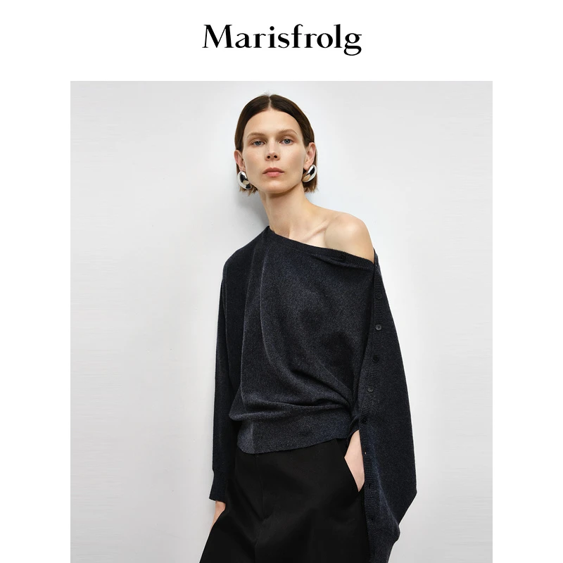 Marisfrolg玛丝菲尔23年秋设计感长袖百搭双色针织衫A1DE3830M