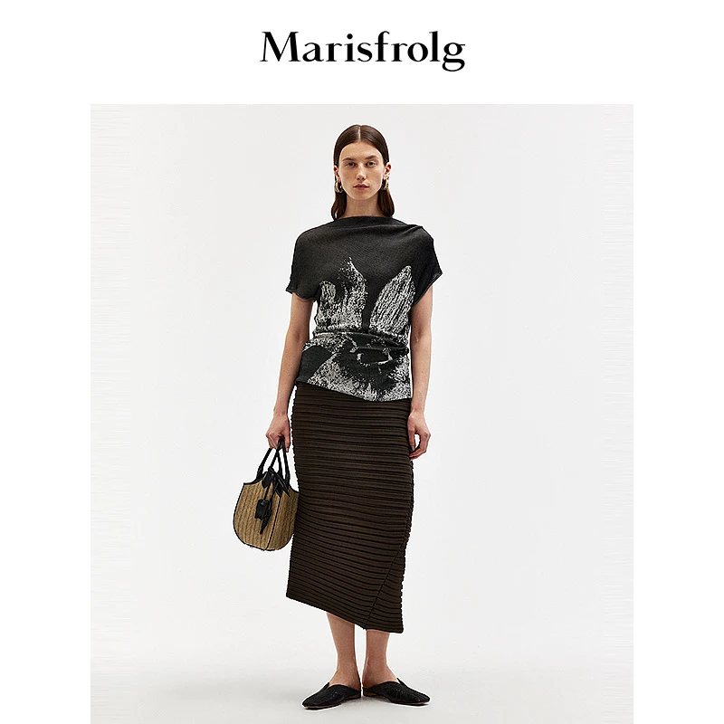 Marisfrolg玛丝菲尔夏季时尚设计师圆领休闲印花上衣女A1EG2857M