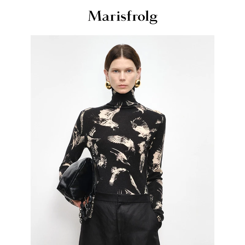 Marisfrolg玛丝菲尔23年秋时尚印花百搭修身显瘦针织衫A1DE3859M