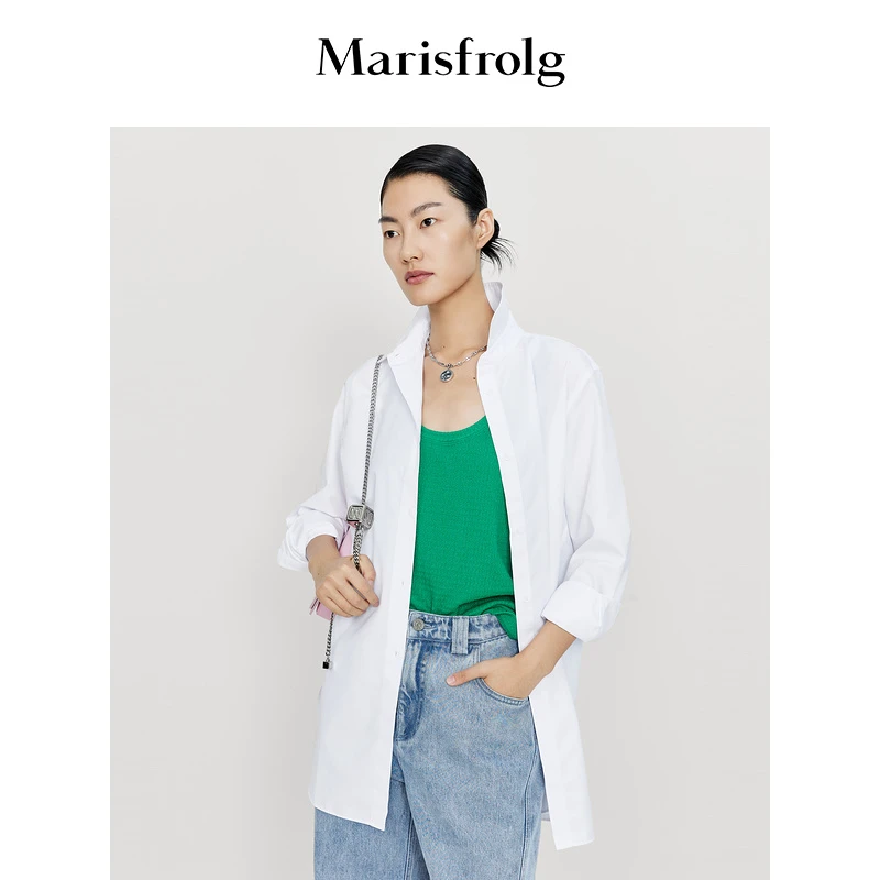 Marisfrolg/玛丝菲尔23春季白色百搭减龄休闲衬衫外套A1DE11179