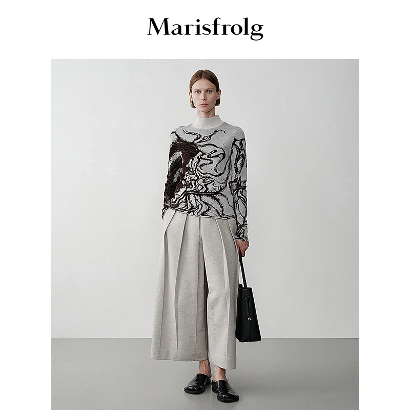 Marisfrolg玛丝菲尔圆领针织衫女气质宽松长袖秋冬A1EG4850M