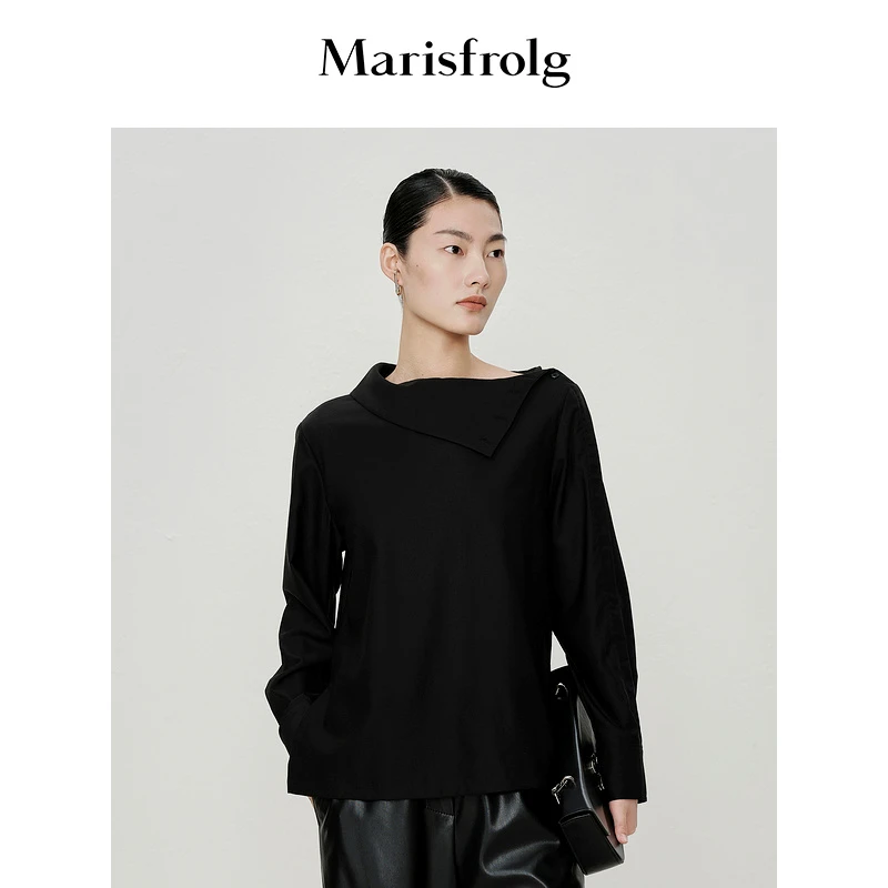 Marisfrolg玛丝菲尔黑色长袖显瘦修身百搭女衬衣A1CX41011