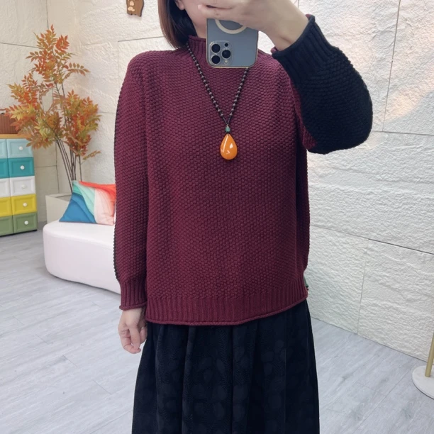 筱馥桂原创9019冬季半高领双面穿百搭休闲针织衫