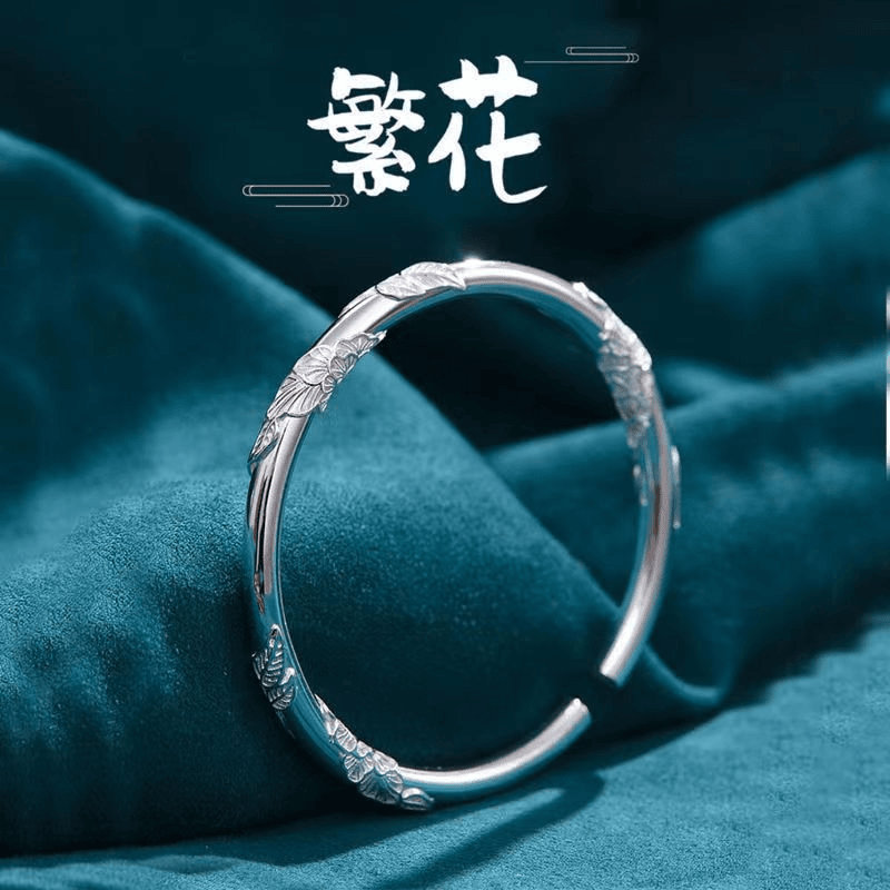 s999纯银手镯繁花手镯可调节女款气质小众手镯子送老婆