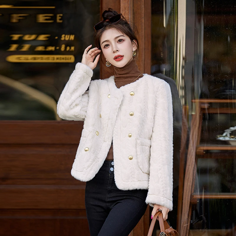2023冬季新款高端海宁皮草皮毛一体羊羔毛水貂绒小香风短款外套女