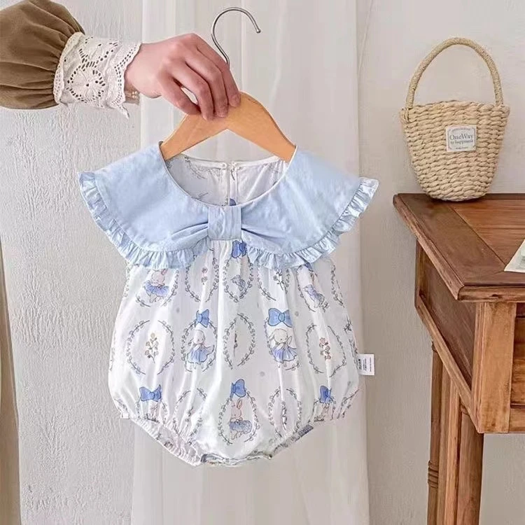 【清版】女宝宝夏装甜美公主风包屁衣薄款翻领爬服婴儿夏季无袖哈衣