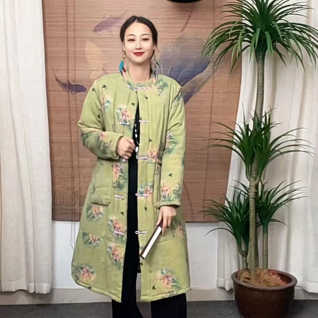 369-7高货冬季绕线新款复古百搭名族风国风文艺风加长棉麻棉服