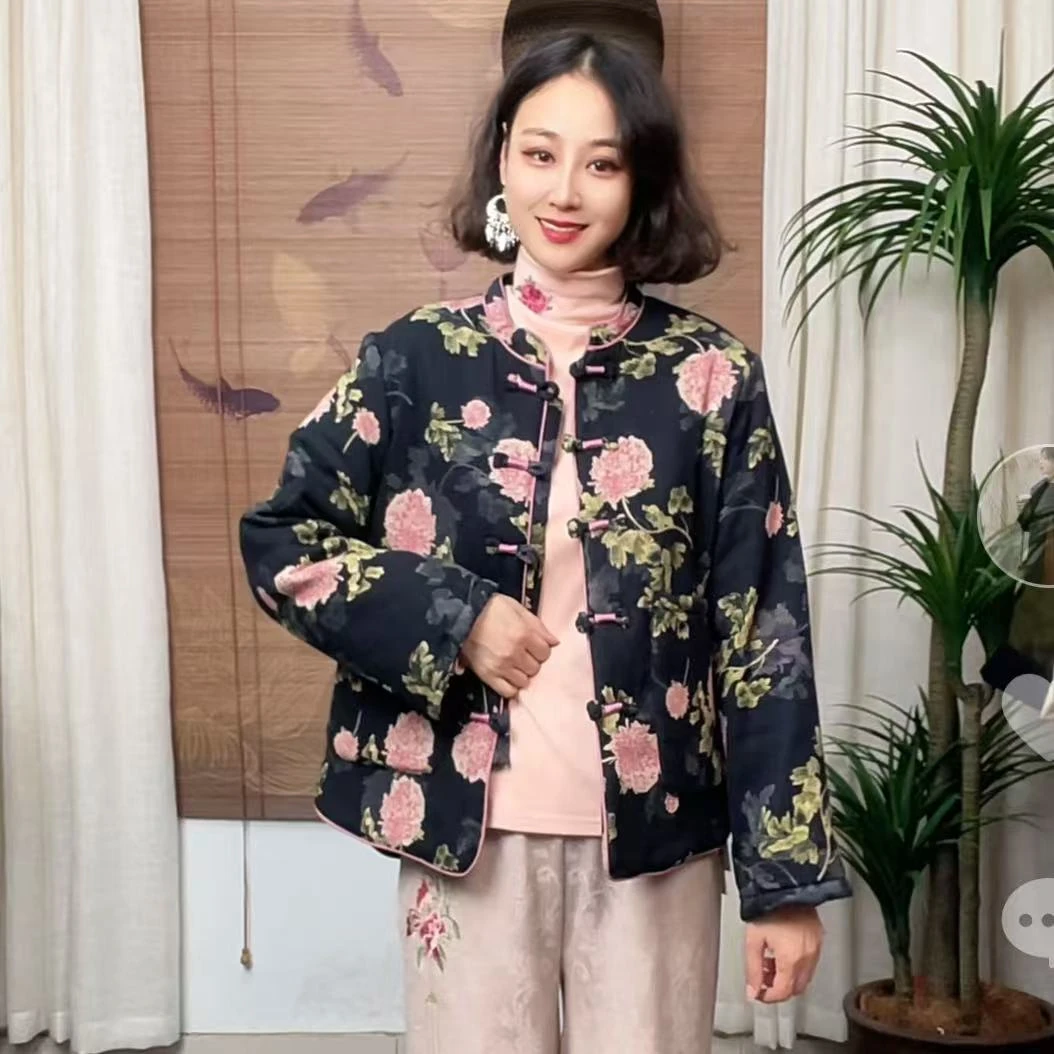 387-2高货冬季短款绕线复古百搭名族风国风文艺风怀旧棉麻棉服