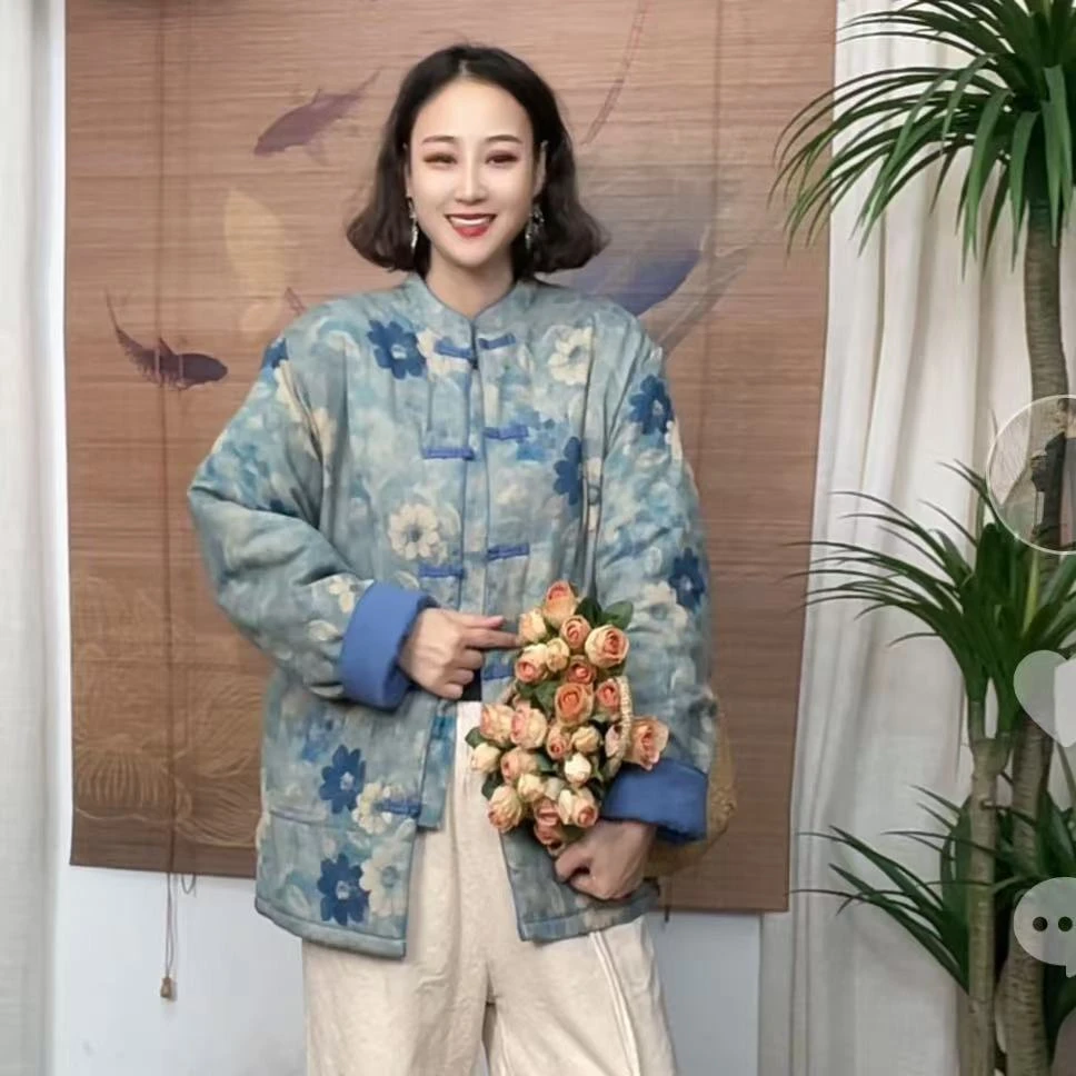 405-1高货水洗棉拼色冬季新款复古怀旧名族风国风文艺风棉麻棉服