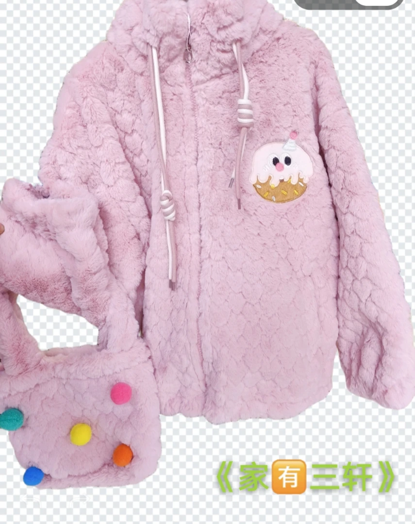女童刺绣卡通毛绒休闲皮毛一体外套