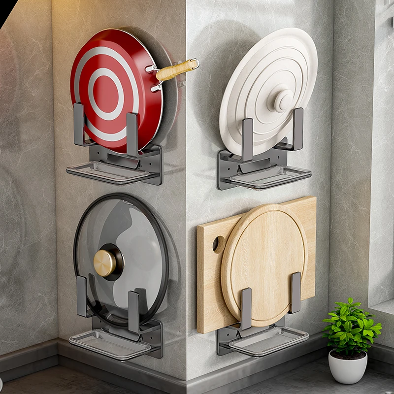 锅盖架壁挂式免打孔厨房置物架案板砧板家用多功能收纳锅盖架子