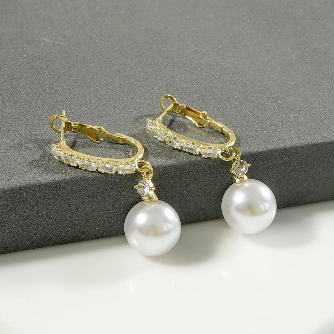 铜合金耳饰 高级感大气珠珠耳环气质轻奢耳饰耳扣女  N0706