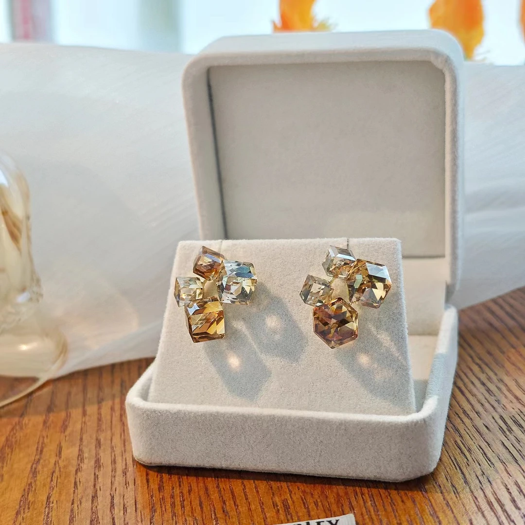 铜合金耳饰 几何方块耳钉小众设计个性独特耳饰N0833A2