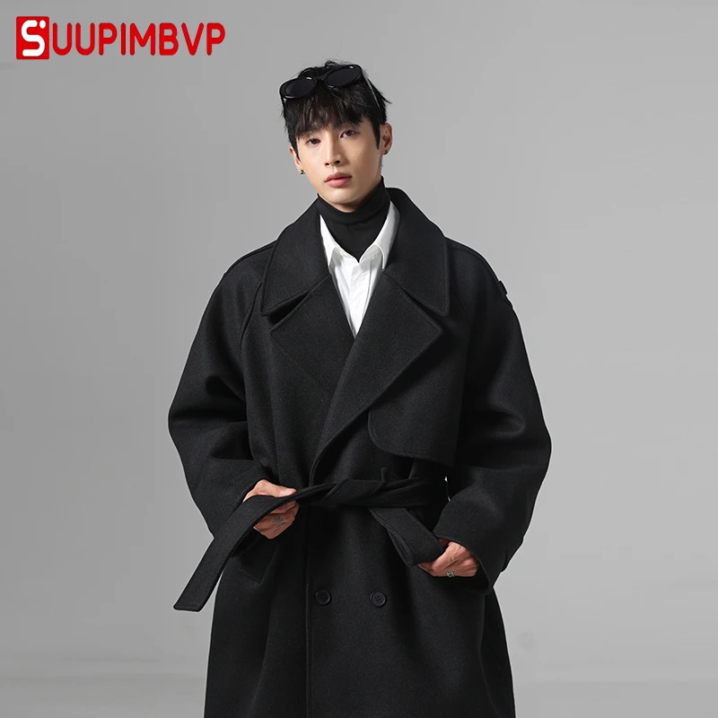 suupimbvp毛呢大衣男中长款秋冬季加厚潮牌痞帅宽松呢子风衣外套